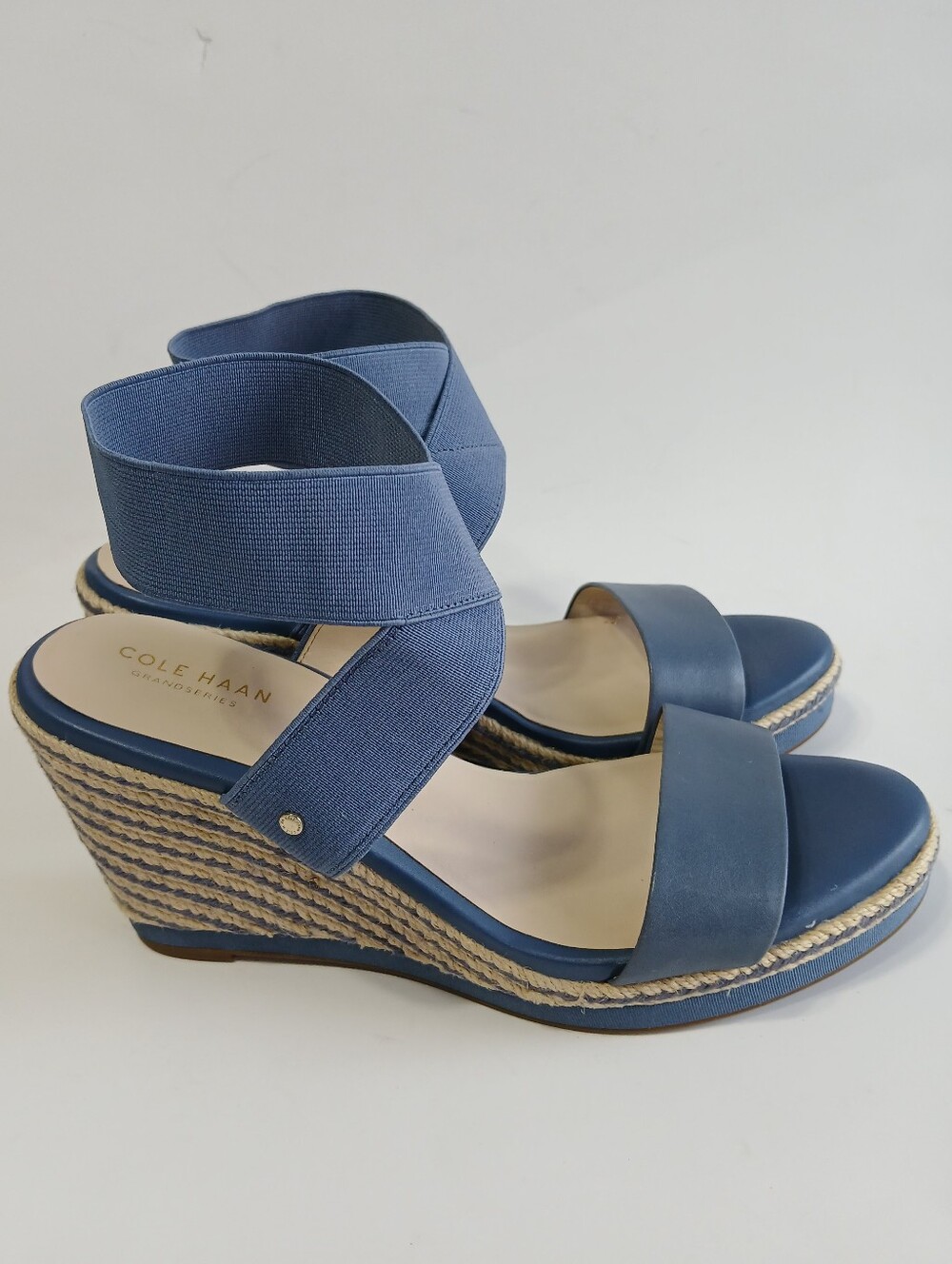 Cole Haan Navy Elastic Strap Espadrille Wedge Sandals Size 9B